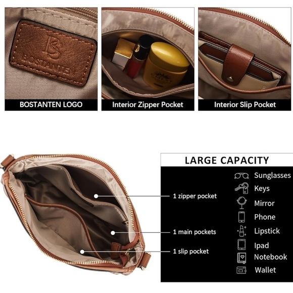 💕BOSTANTEN Crossbody Bag Vegan Leather Hobo With Wide Shoulder Strap💕 - Picture 4 of 10